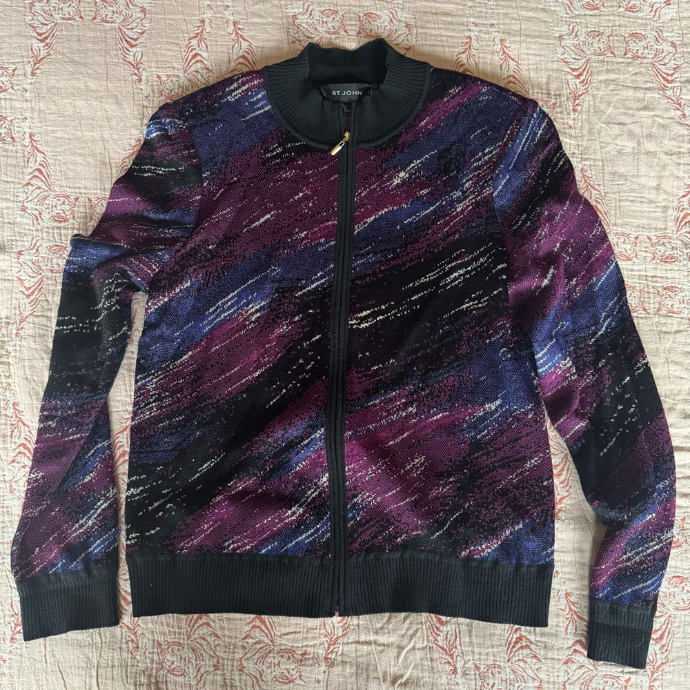 St. John Black and Purple Knit Sweater Small